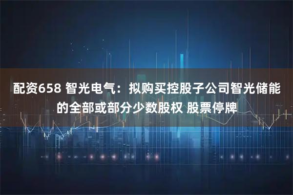配资658 智光电气：拟购买控股子公司智光储能的全部或部分少数股权 股票停牌